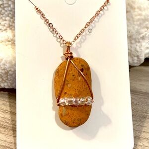 77. Handcrafted Mediterranean sea tile Pendant Necklace with rose gold accents